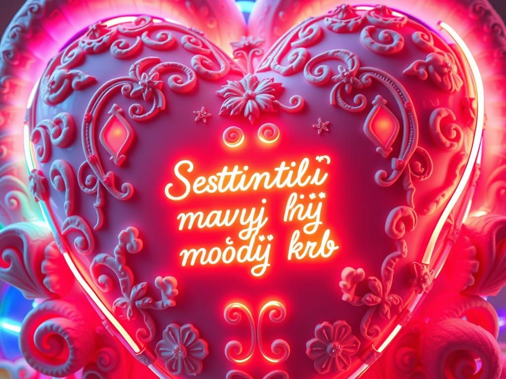 Glowing Heart-Shaped Candy Sculpture in Whimsical Wonderland