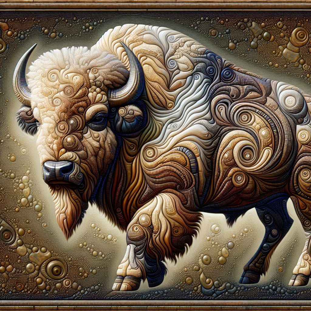 Material oil painting, mosaic and embossed, of an American B...