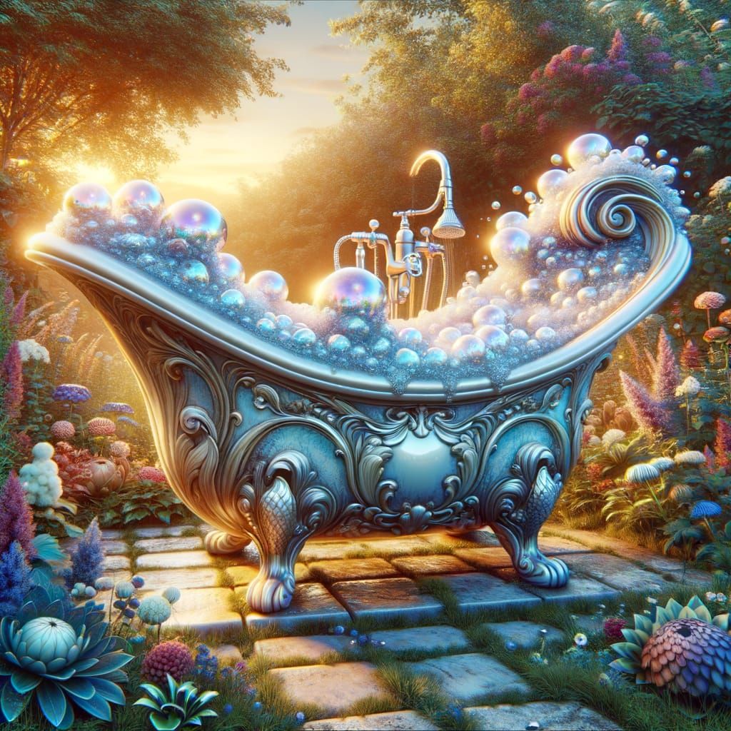 Bluebird Bathtub in a Sunset Garden