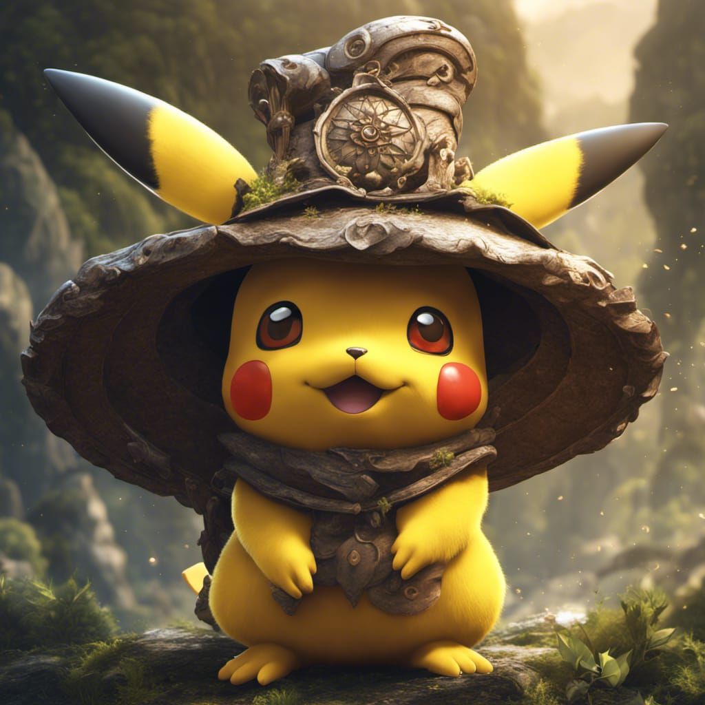 Pikachu's Fantastical Hat: Detailed Matte Painting