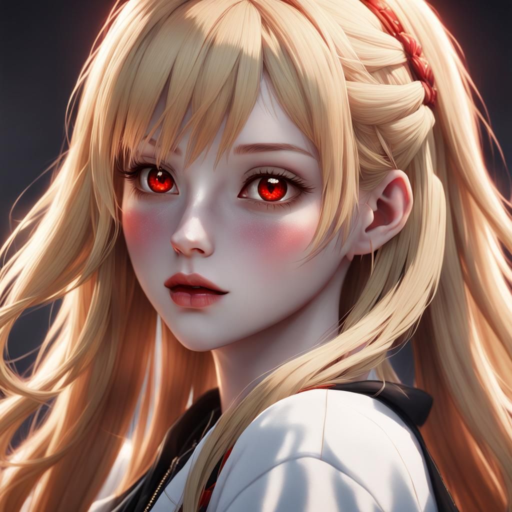 Anime Girl with Red Eyes, 3D Rendered Art
