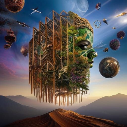 Multi-Head Goddess of Nature: Double Exposure Collage