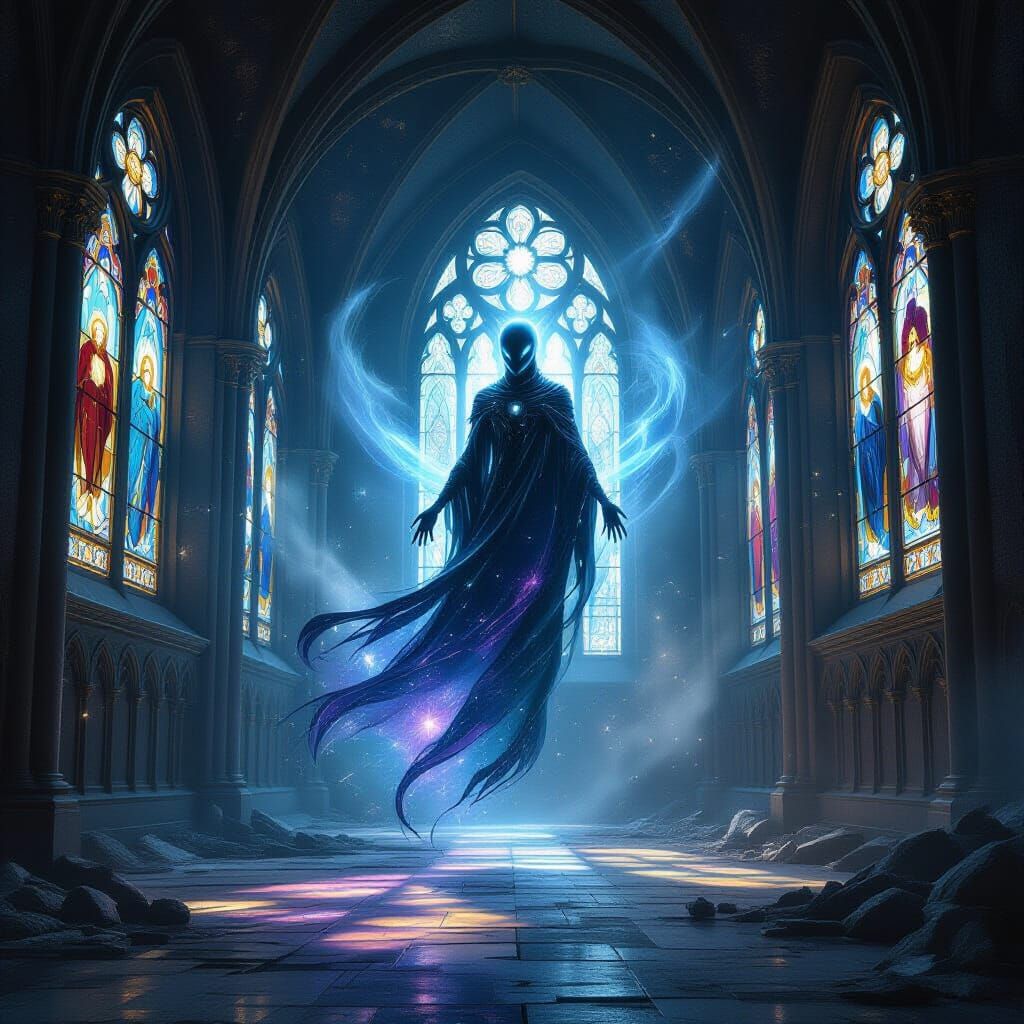 Nebula Entity in Decaying Gothic Cathedral