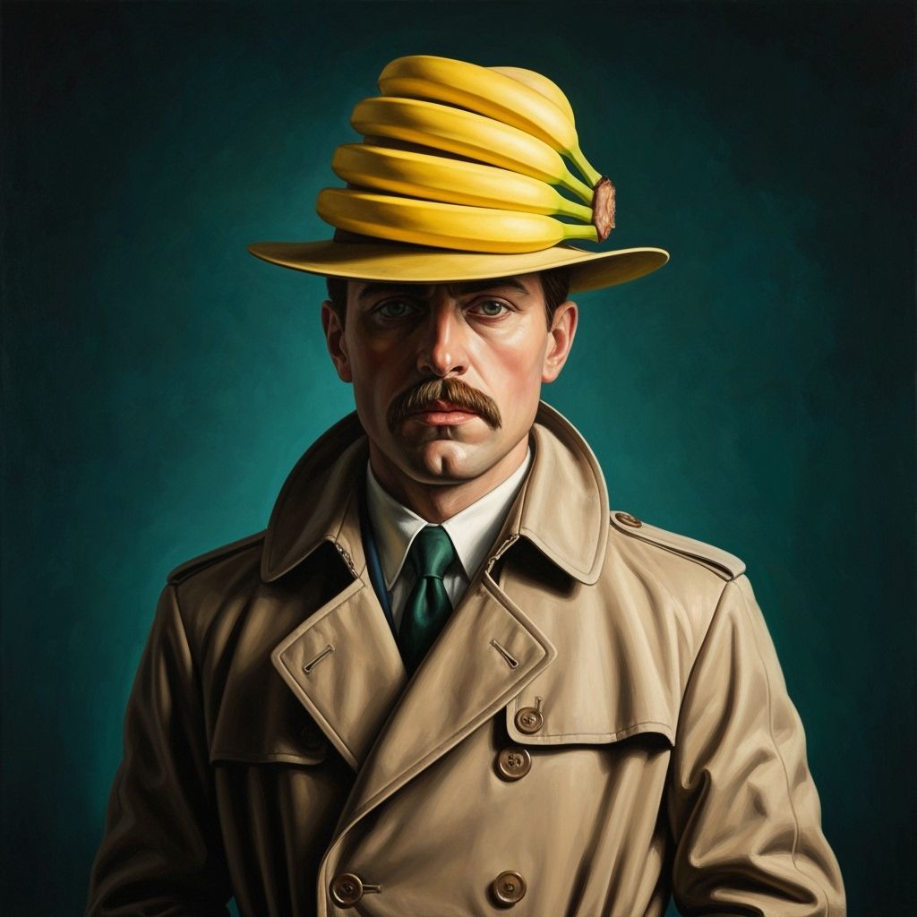 Man Crafted From Bananas in Dramatic Oil Painting