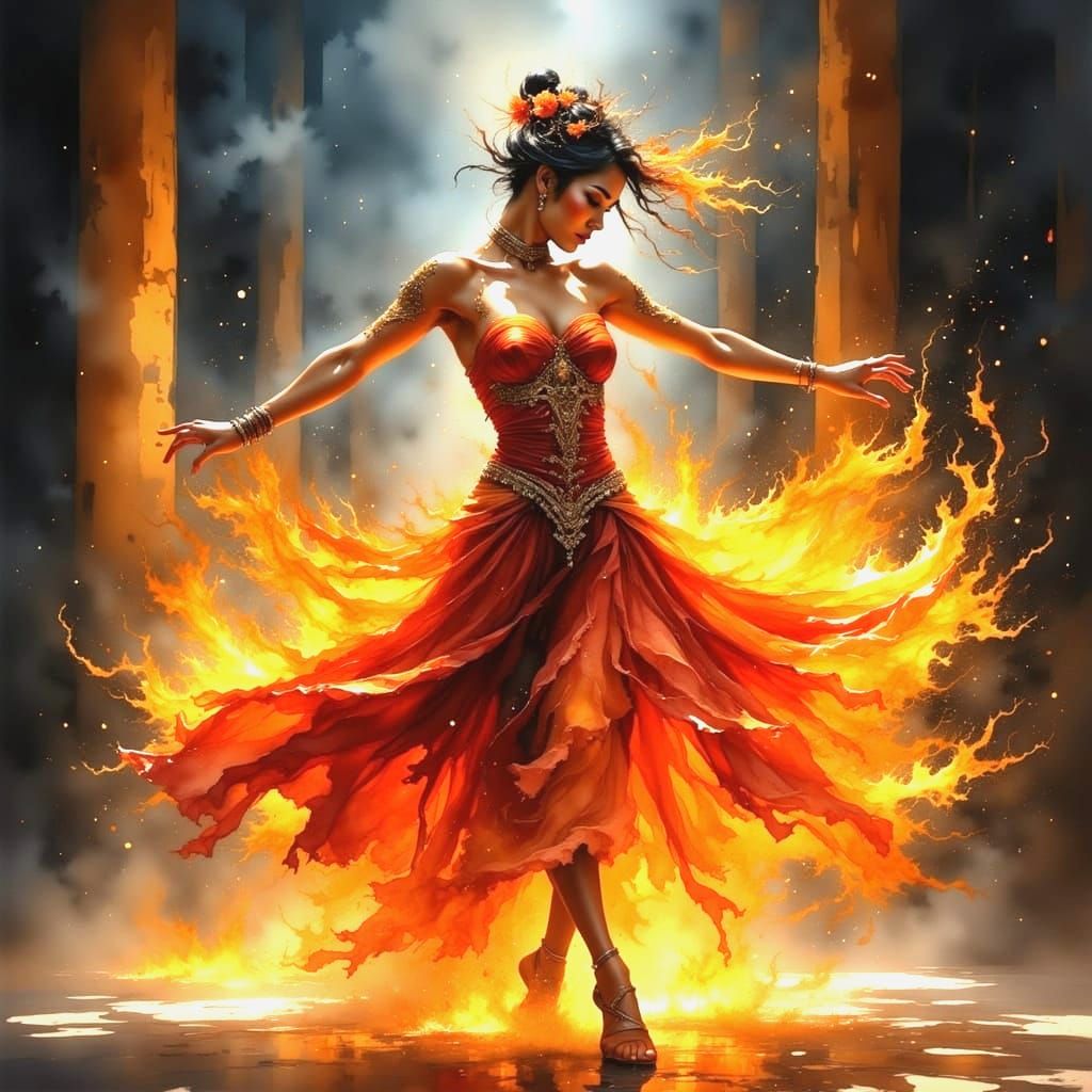 Ethereal Ballerina Ignites Flames in Dazzling Dance