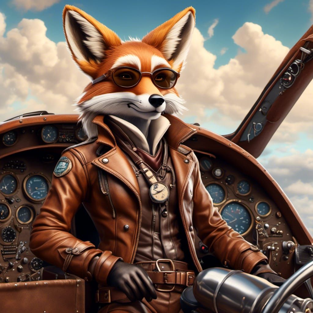 Anthro Fox Pilot in Fantasy Plane