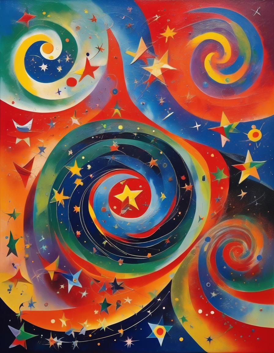 Abstract Fluorescent Stars in Naive Art Style