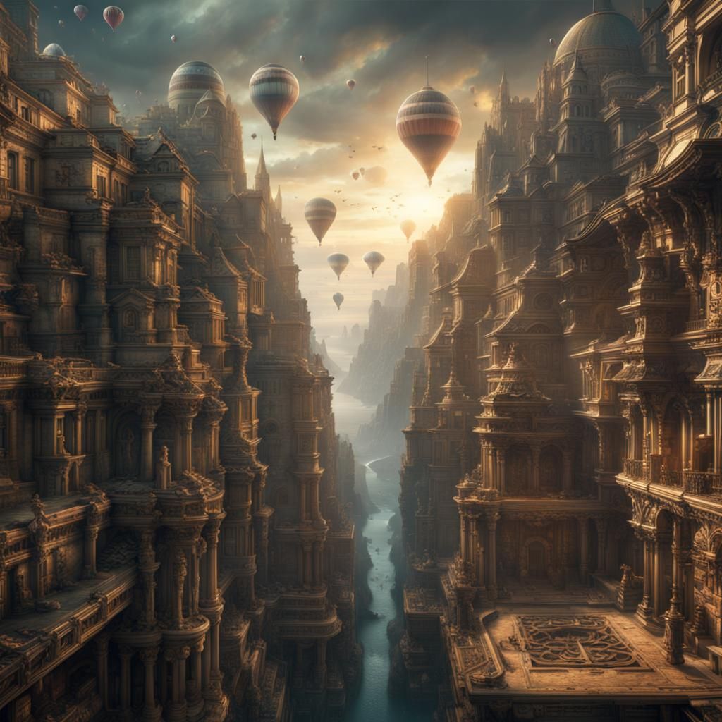 Intricate City Puzzle in Digital Matte Painting Style