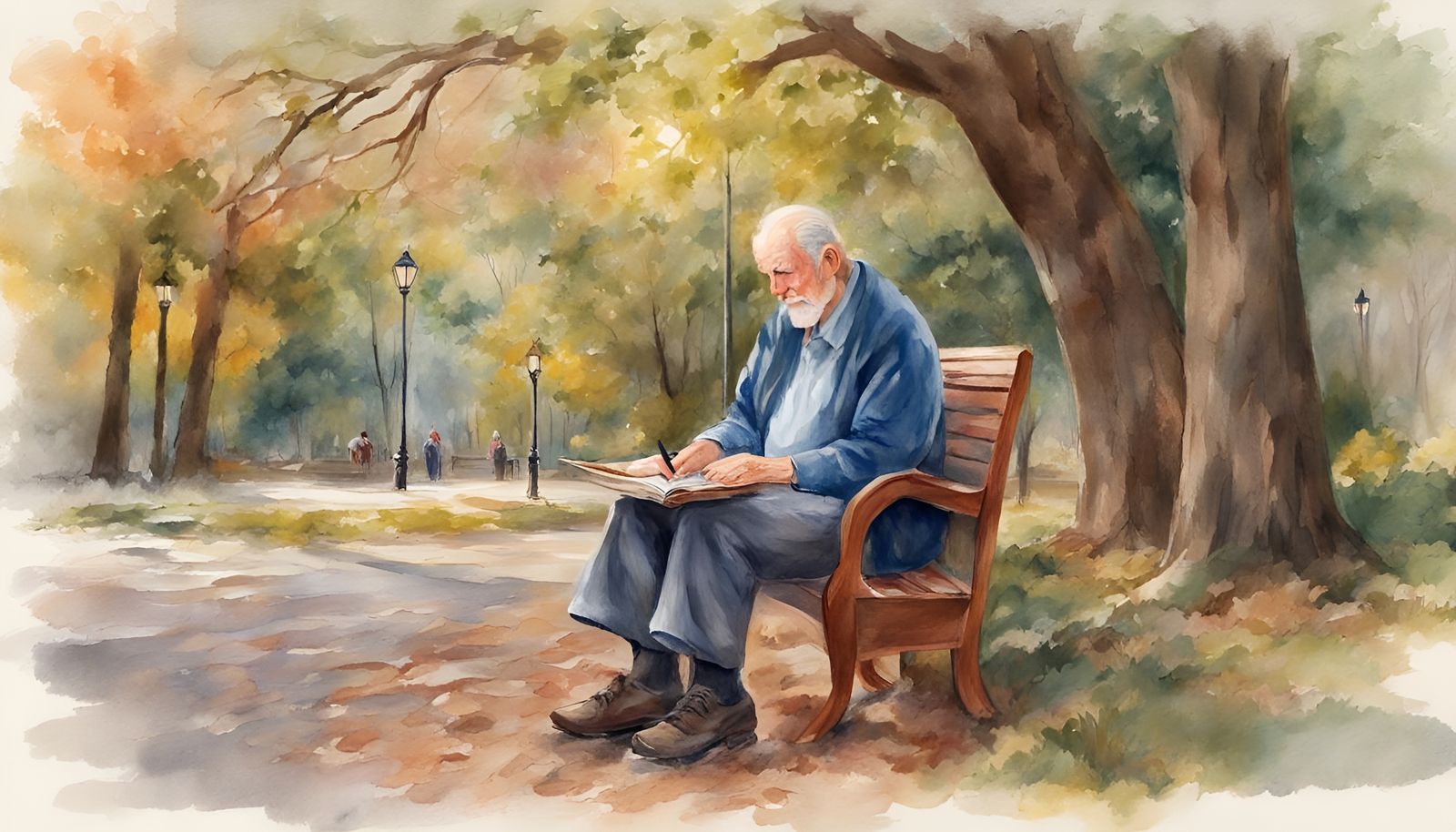 Park Scene in Folk Art Style