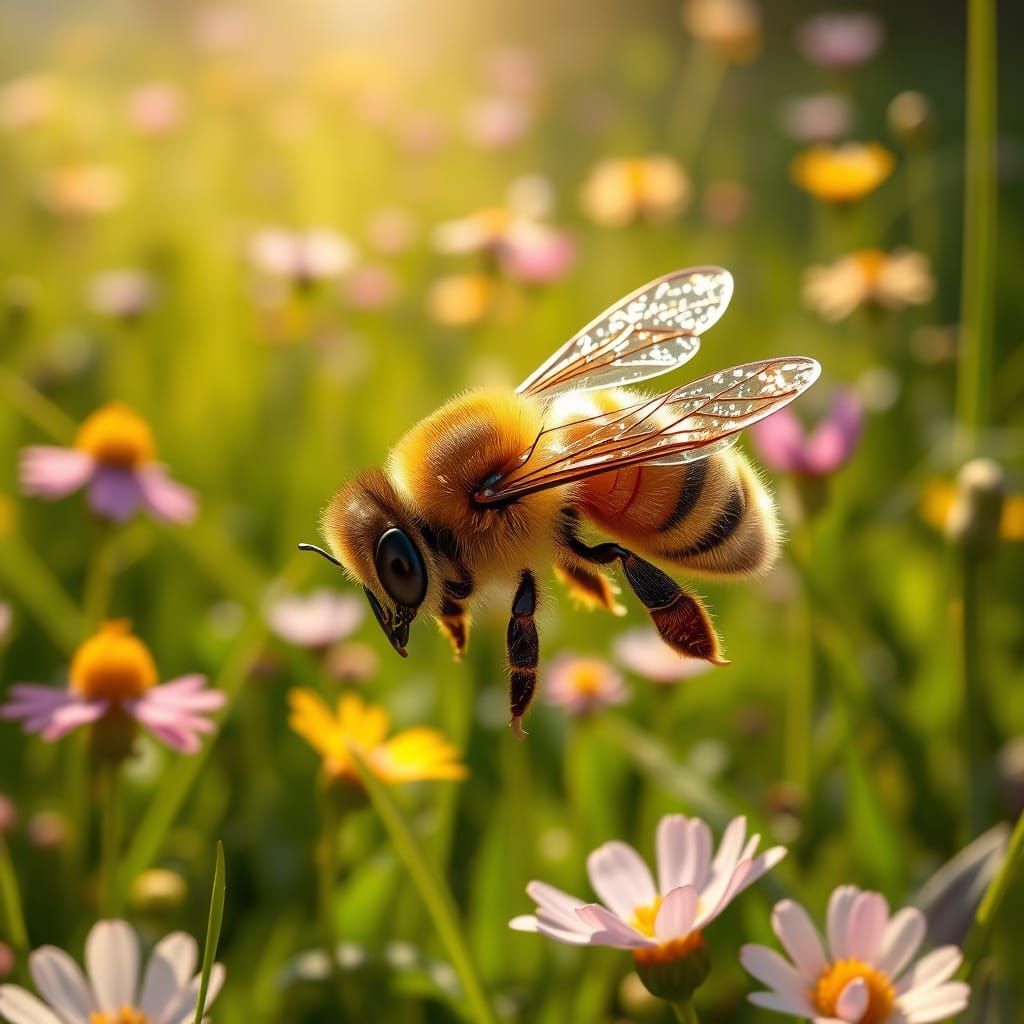Honeybee in Meadow: Hyperrealistic Digital Art