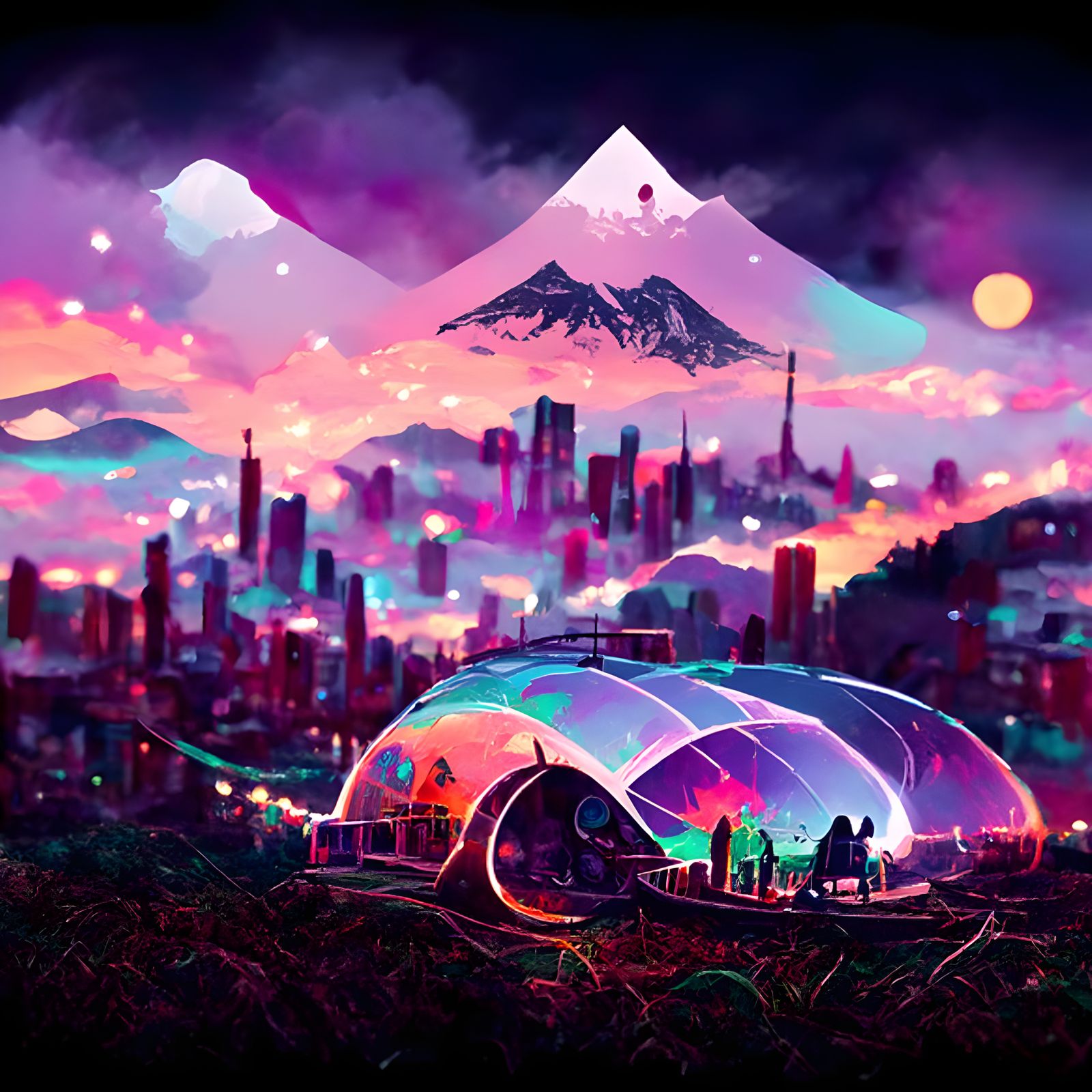 Solarpunk Cityscape: Chillhop Digital Illustration