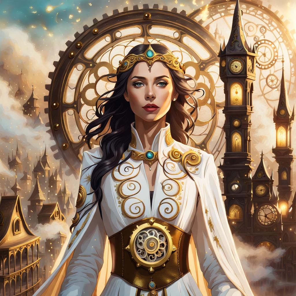 Steampunk Half-Elf Wizard in Whimsical Elfpunk City