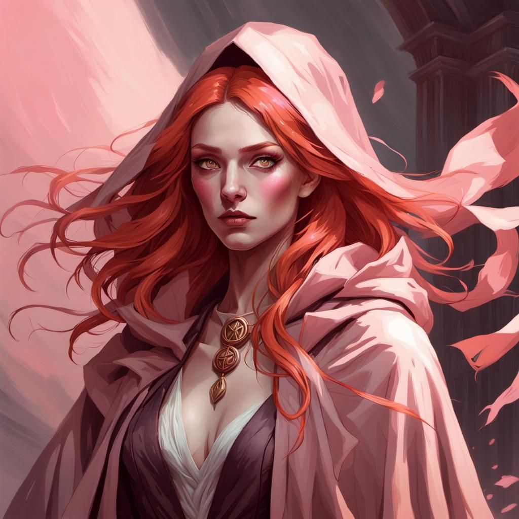 Enchanting Woman with Pink Magic: Artgerm and Mucha Style