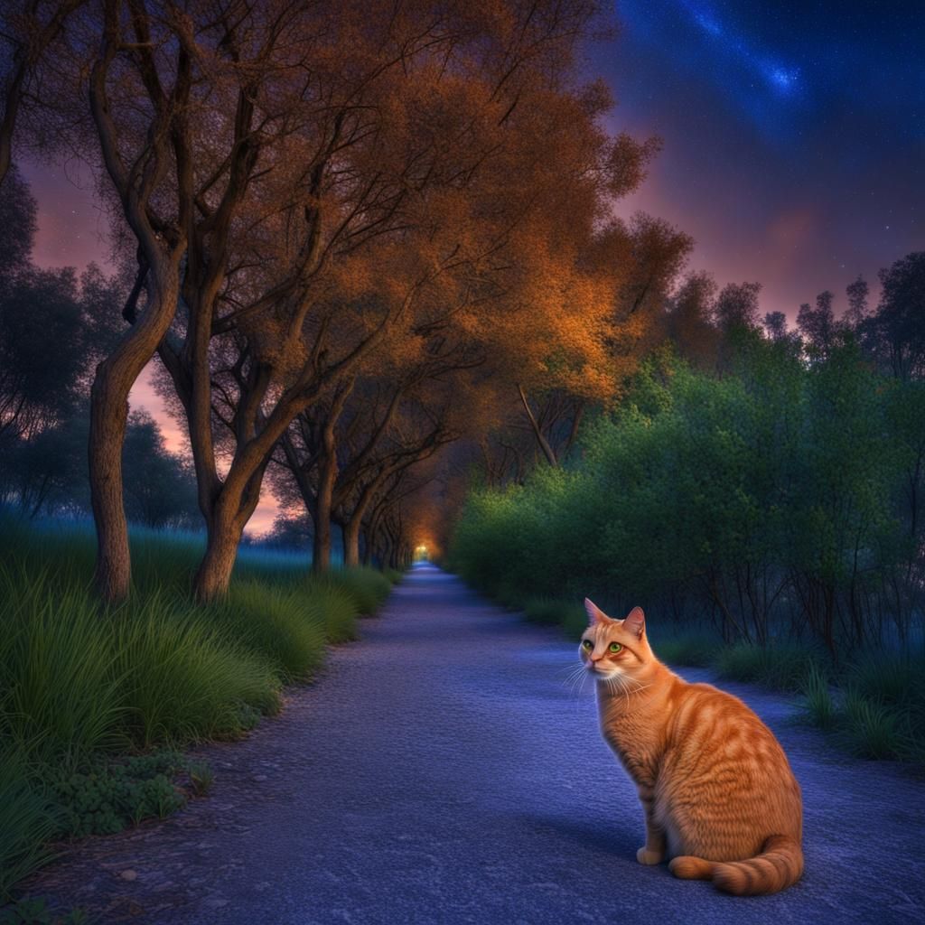 Colorful Cat Ascends to Starry Sky: Hyperrealistic Image