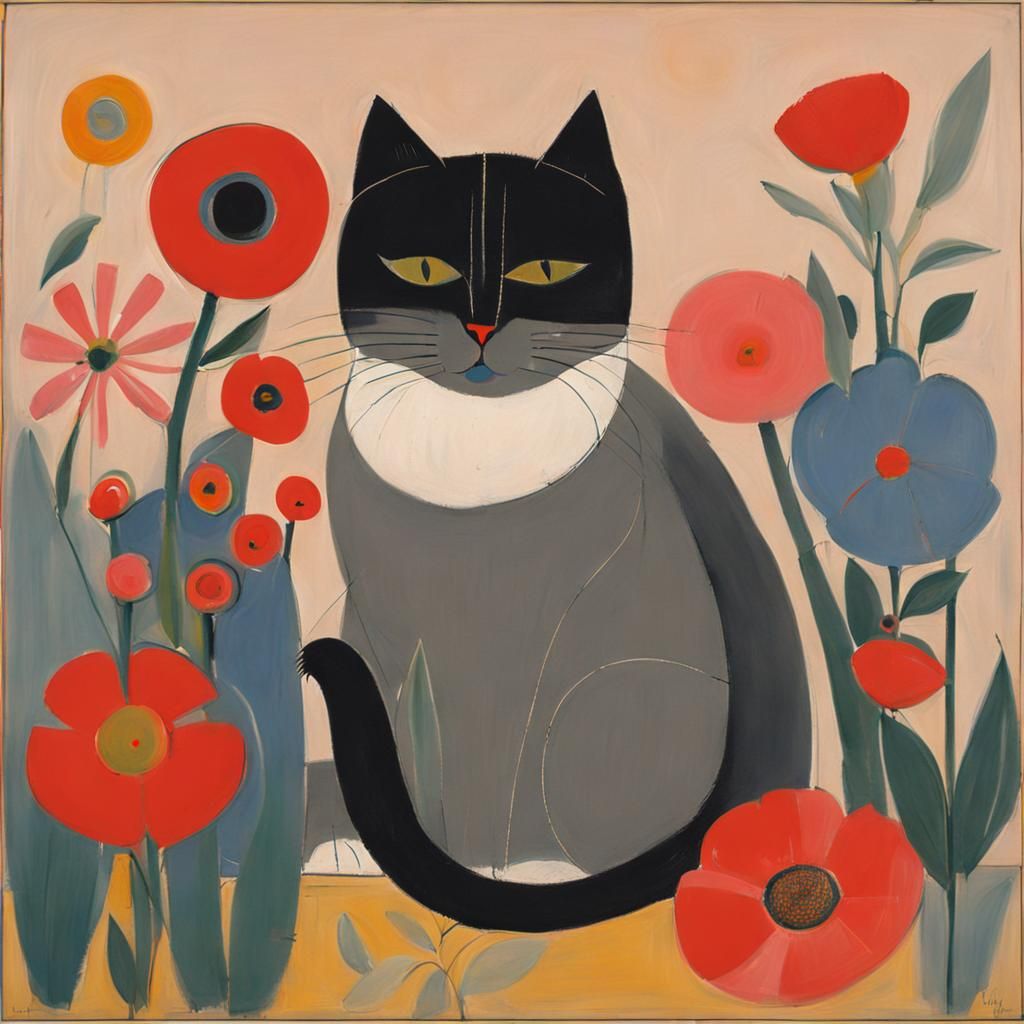 Cute Cat in Blooming Garden