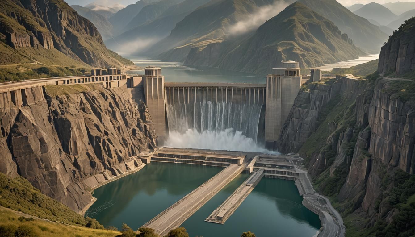 Majestic Hydroelectric Dam in Mountain Valley