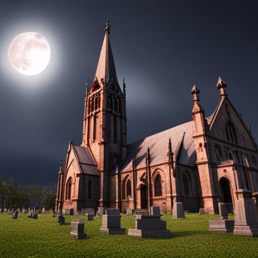 Sinister Gothic Church and Cemetery in 3D
