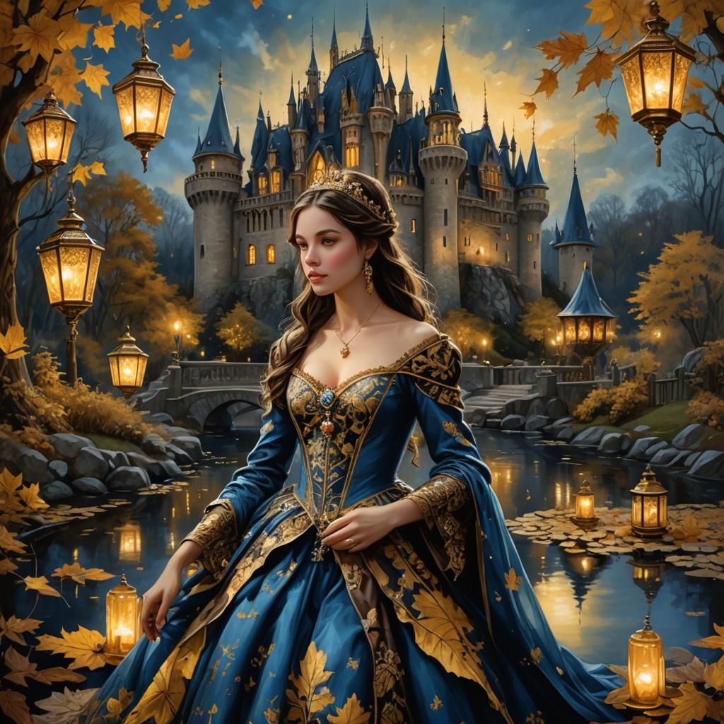 French Princess in Maple Garden, Astral Illustration