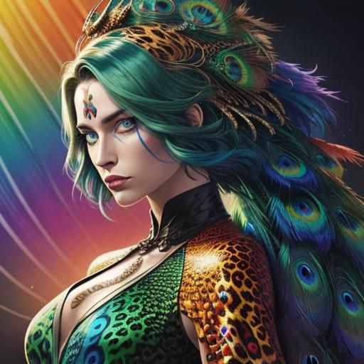 Rainbow Dragon Woman: Comic Book Art Portrait