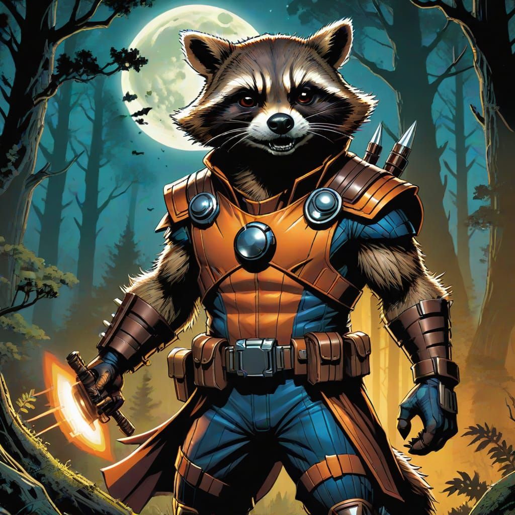 Rocket Raccoon in Spooky Forest Halloween Costume