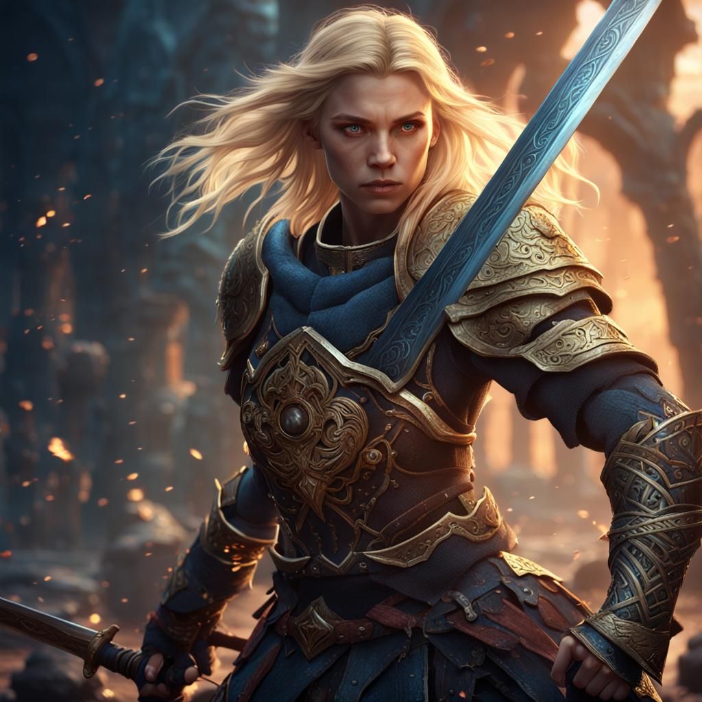 Blonde Warrior with Sword Fantasy Concept Art