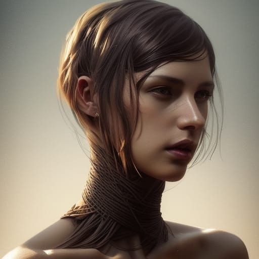 Sensual Animal-Human Hybrid in Bondage: Hyperdetailed Portra...