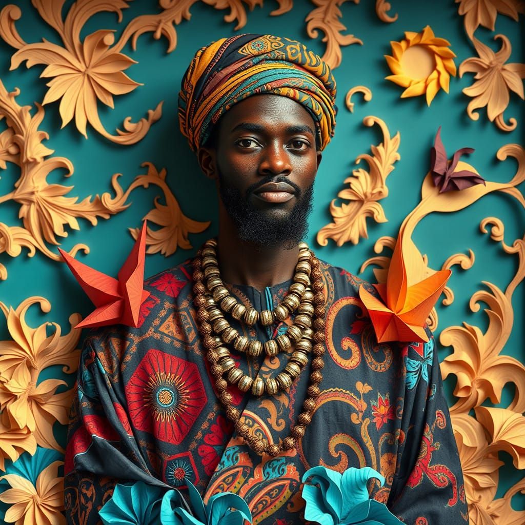 African Alchemist in Intricate Papercraft