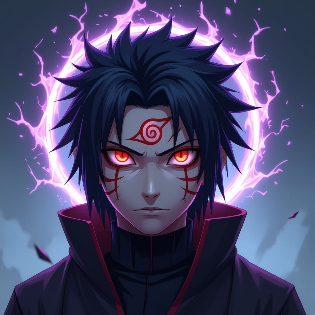 Mangekyou Sharingan with Shuriken Tomoe and Violet Energy