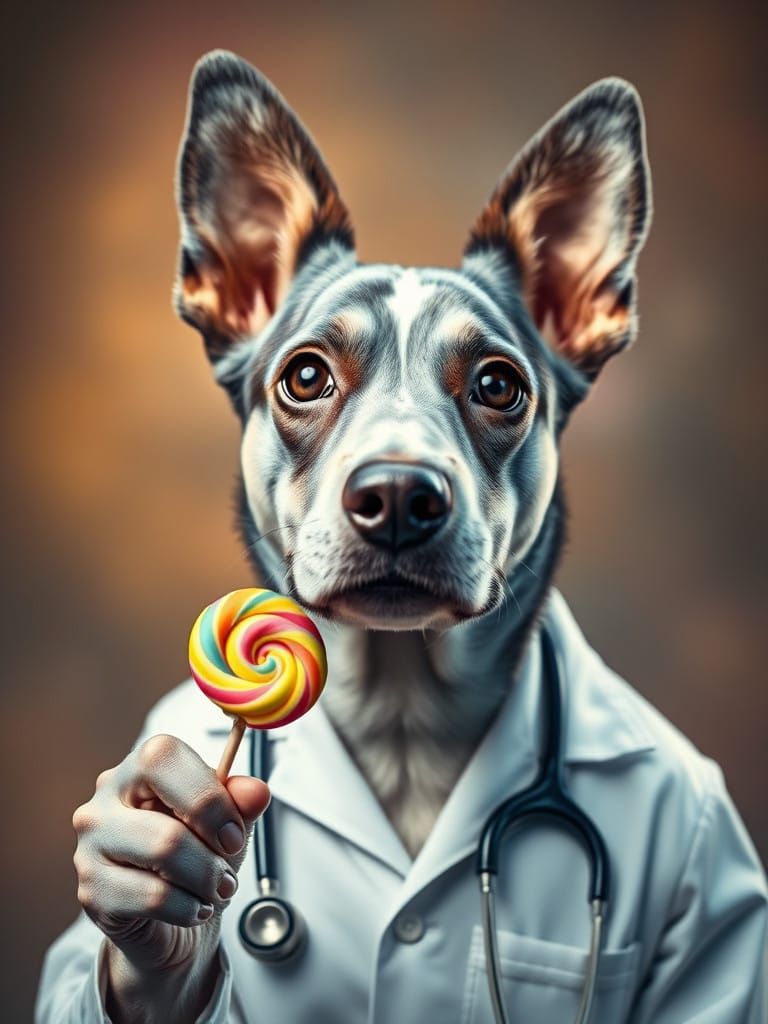 Whimsical Wisdom of a Dreamy Doctor Dog in a Surrealist Art....