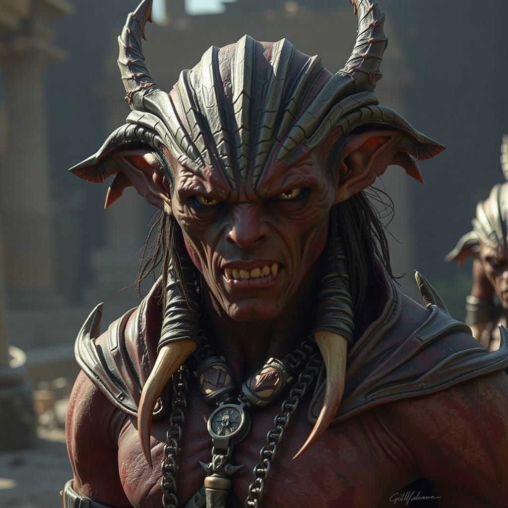 Fearsome Humanoid Warrior in Fantasy Game Art Style