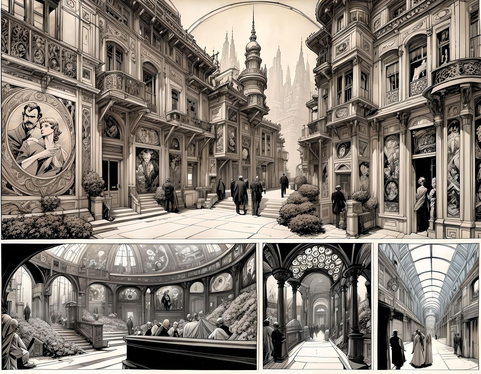 Art Nouveau Comic Book Panels by Doran and Kaluta
