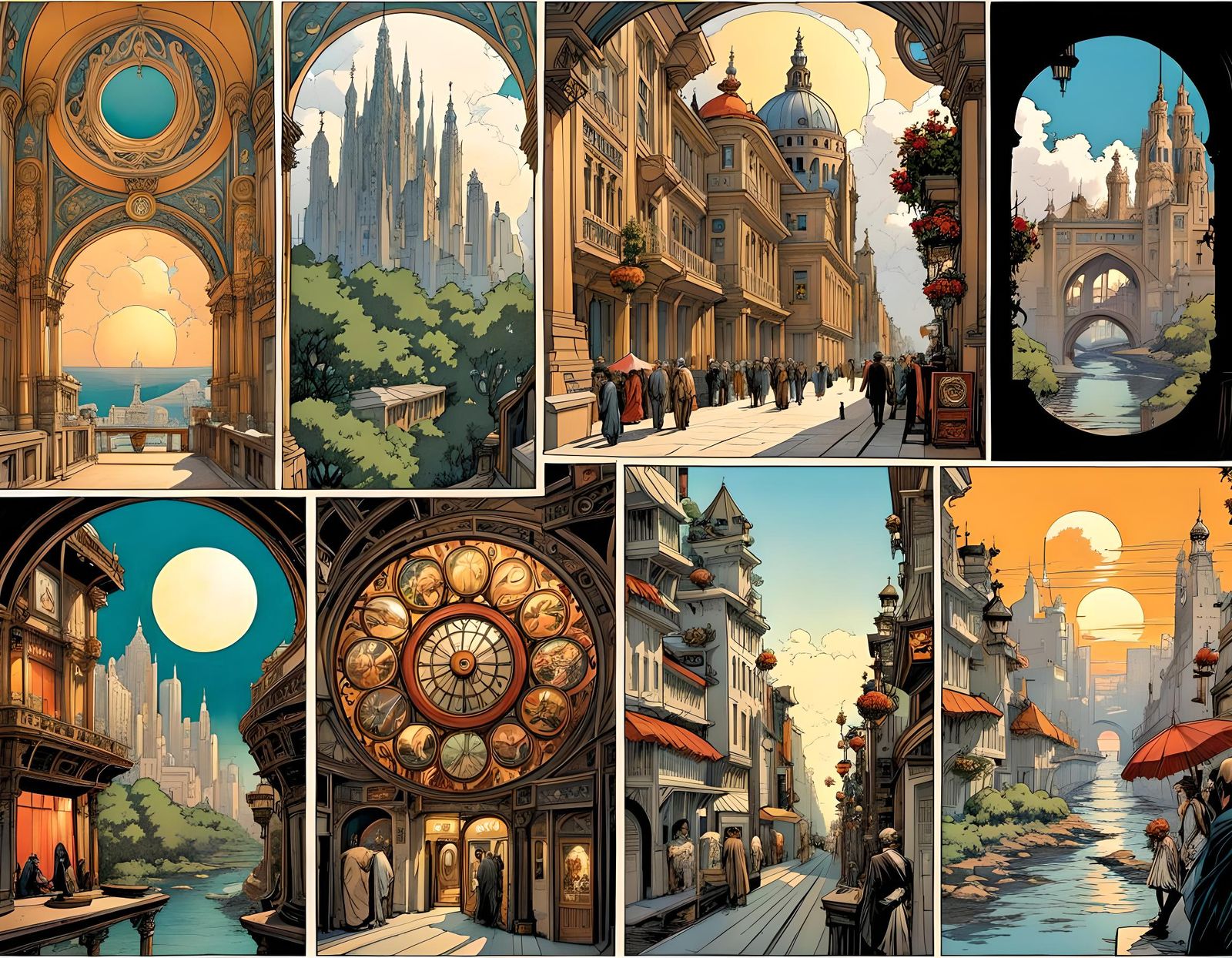 Art Nouveau Comic Book Panels by Doran and Kaluta