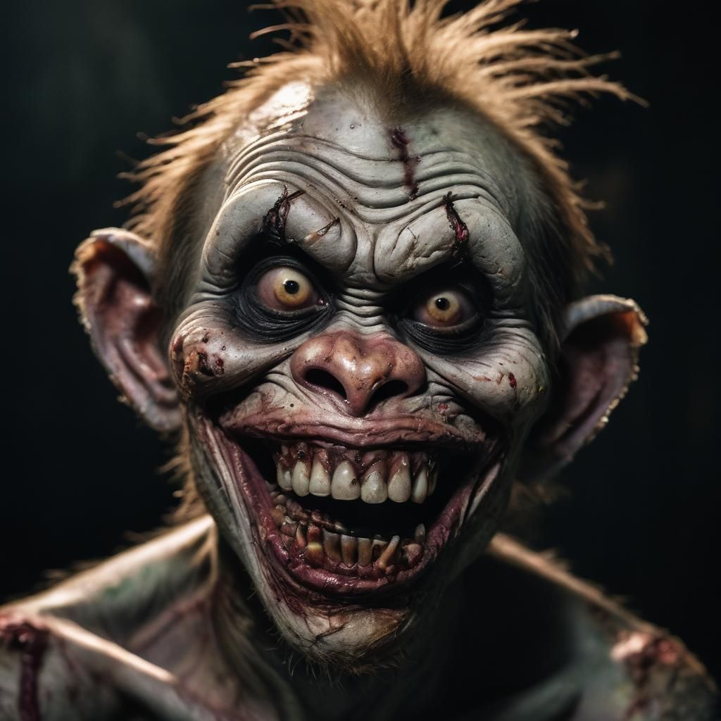 Sinister Zombie Monkey Clown Portrait in Cinematic Horror