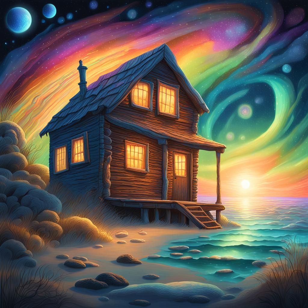 Cosmic Beach Cottage in Mystical Astral Glow