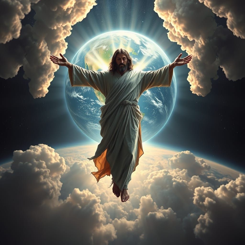 Surreal Christ in Cosmic Crucifixion Scene