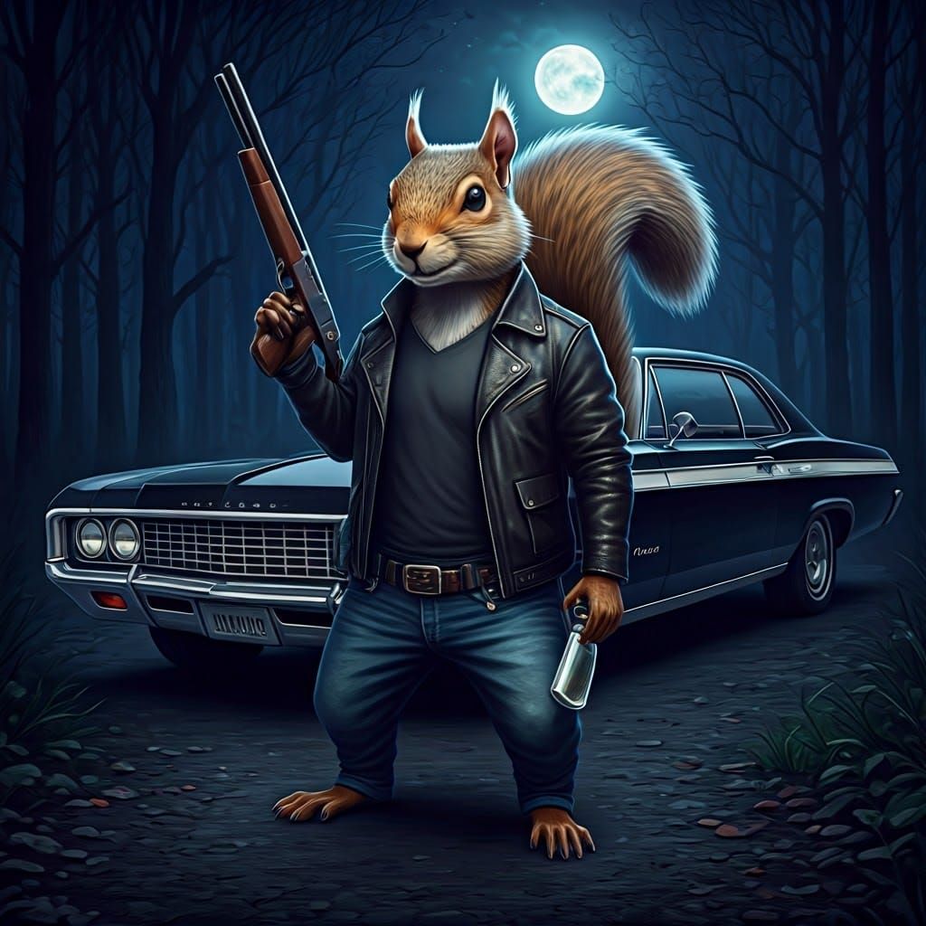 Anthropomorphic Squirrel as Dean Winchester in Gritty Supern...