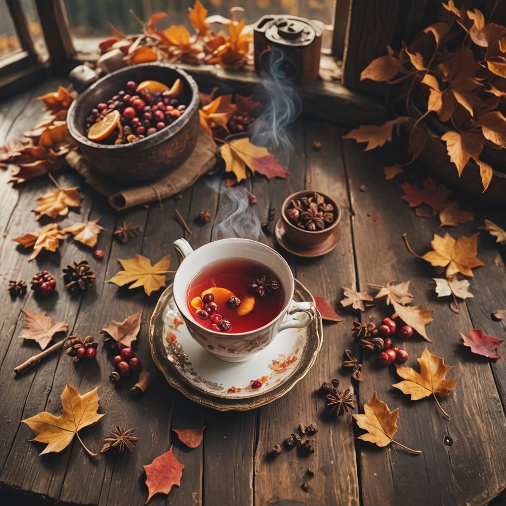 Cozy Autumn Tea Still Life in Golden Light