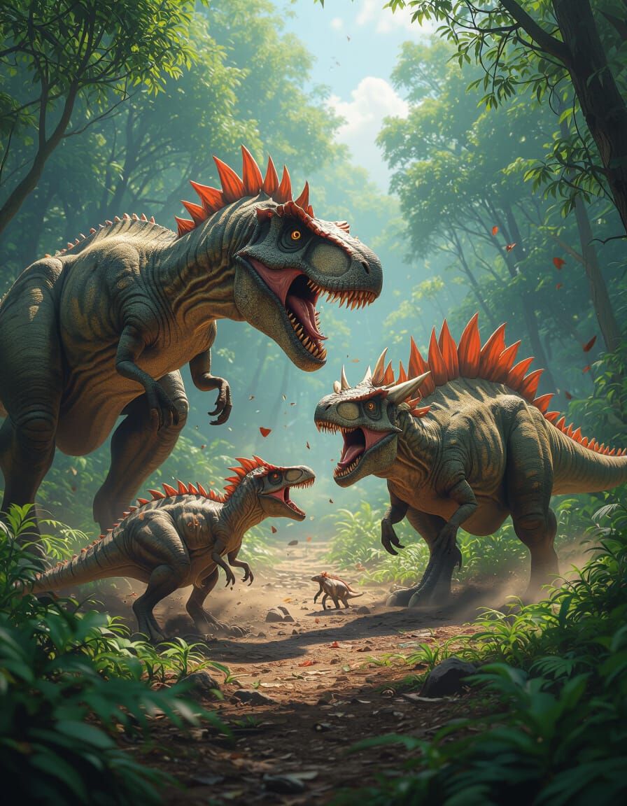 Jurassic Clash: Dinosaur Battle in Anime Style