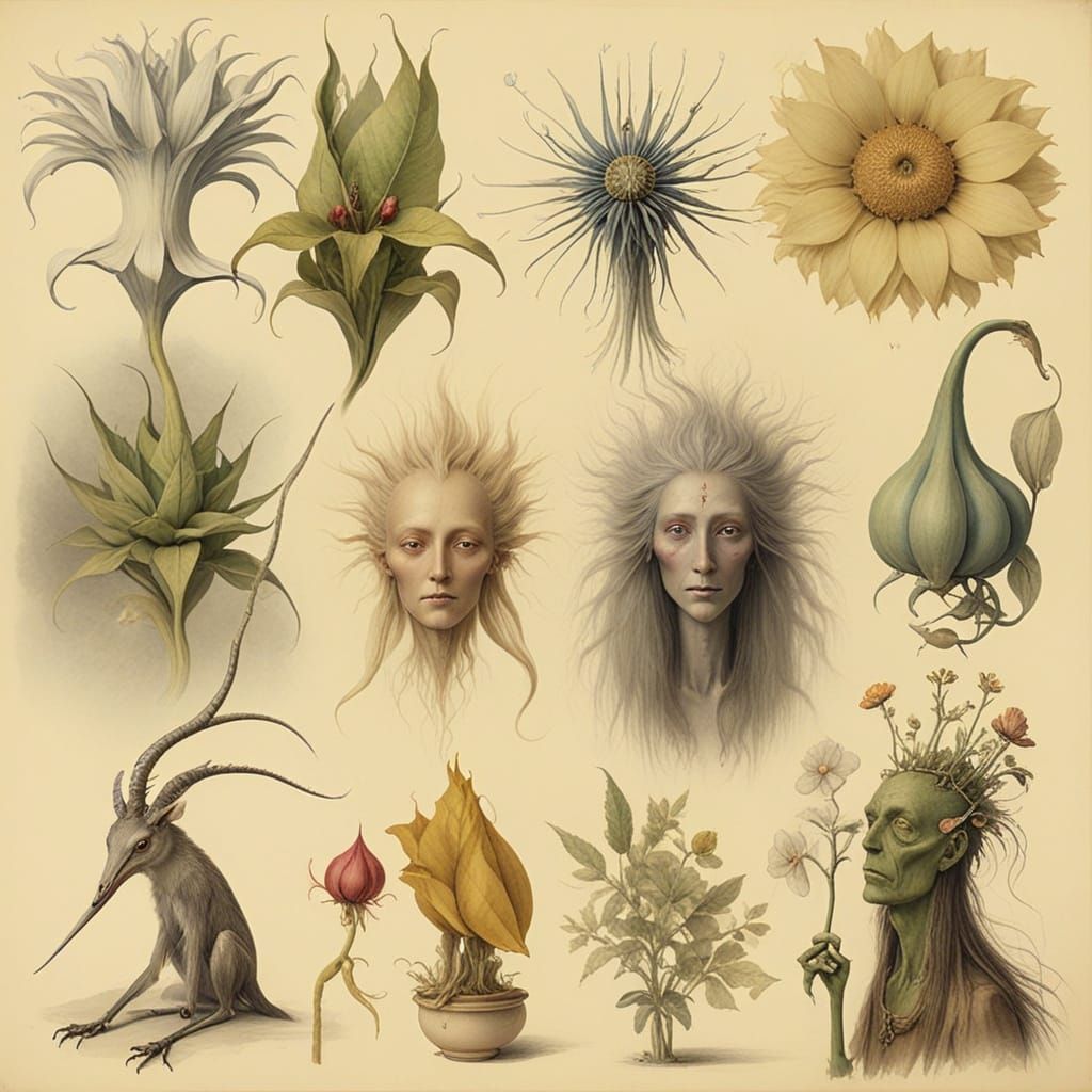 Apothecary Diagram of Organic Creatures in Dreamlike Style