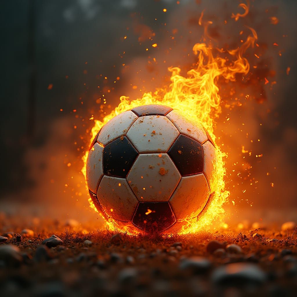Football Ball in Flames, in a Cyberpunk Aesthetic
