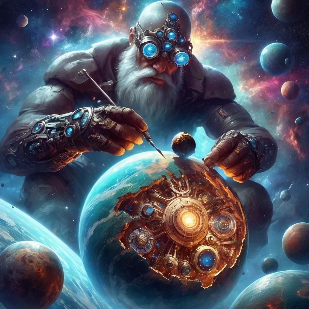Cosmic Technician God Repairs Cracked Planet
