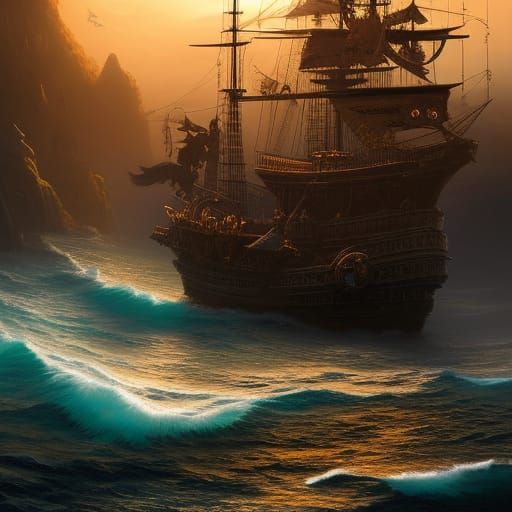Pirate Ship Hideout: Digital Art on the Ocean