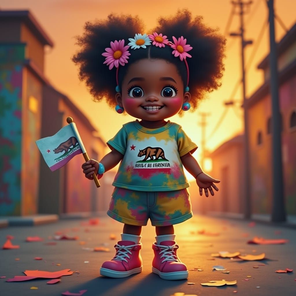 Joyful California Celebration in Vibrant Street Art Style