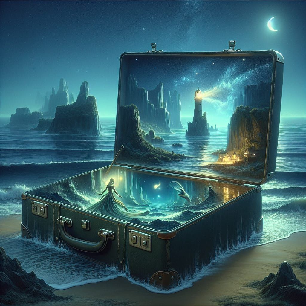 Hyper Realistic Oil Painting of Enigmatic Ocean Scene with F...