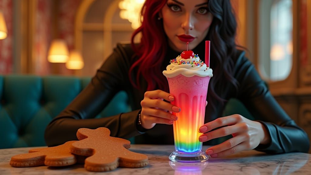 High-Res Photo of Poison Ivy Sipping Milkshake