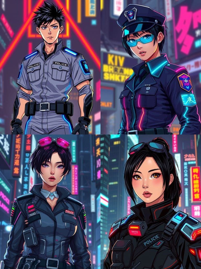 Cyberpunk Police Lieutenant in Futuristic Uniform