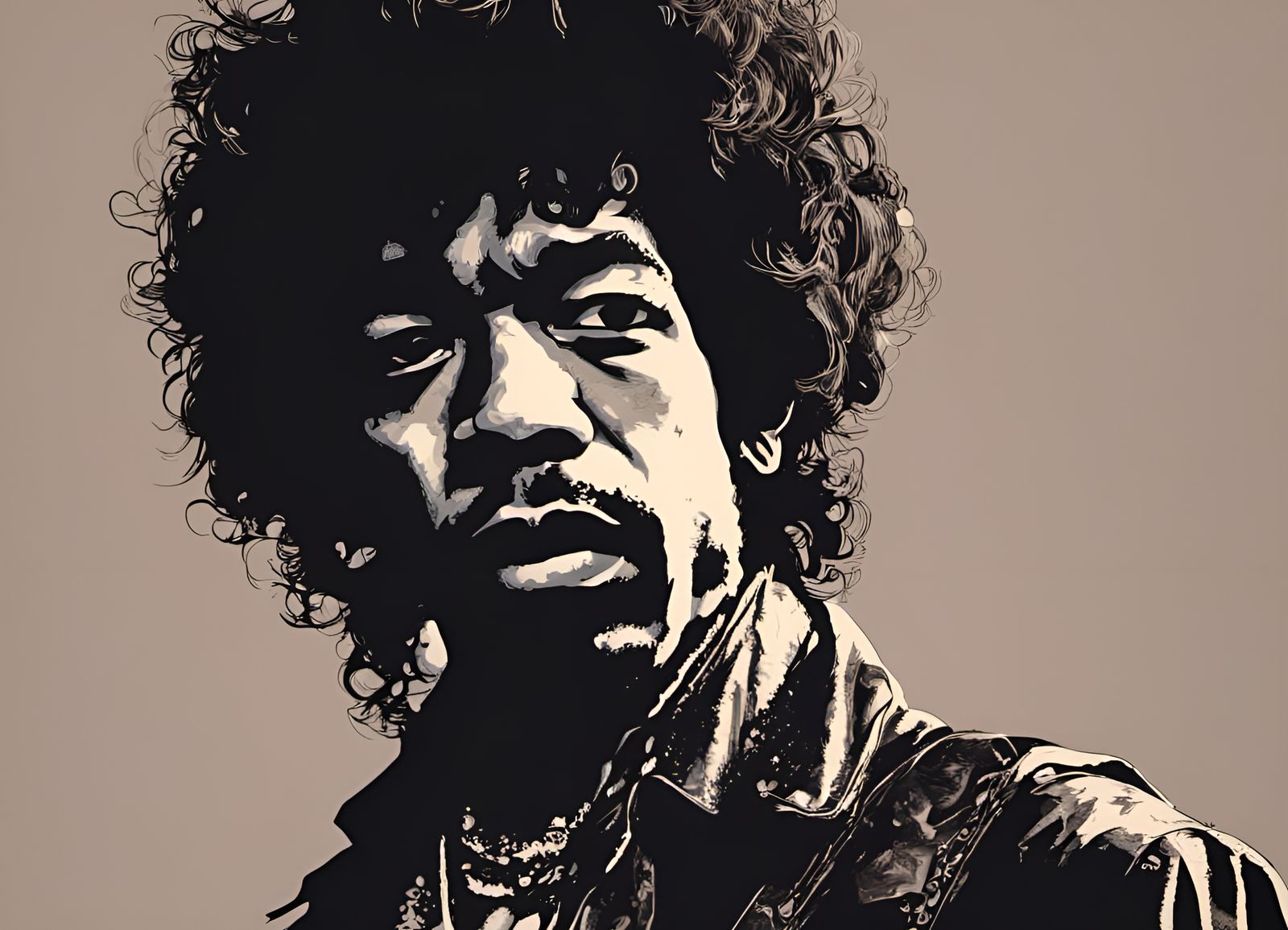 Jimi Hendrix: Silhouette Art, highly-realistic, highly-detailed, ultra-hd, 8K, unreal 5 engine