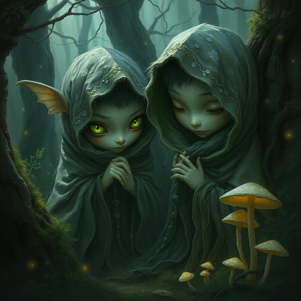 Fae Creatures in Mystical Forest, Dreamy Art