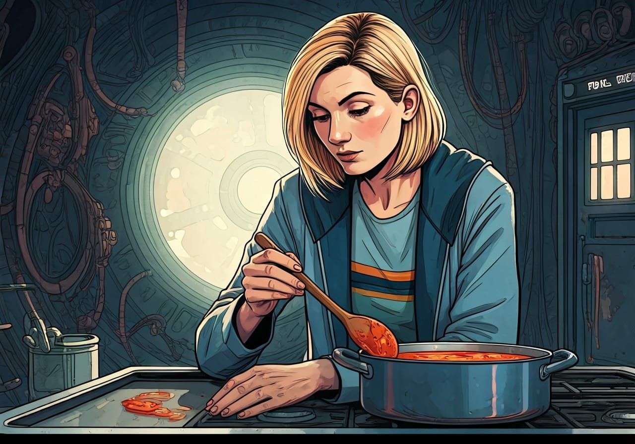 Jodie Whittaker as Doctor Who Stirring Curry