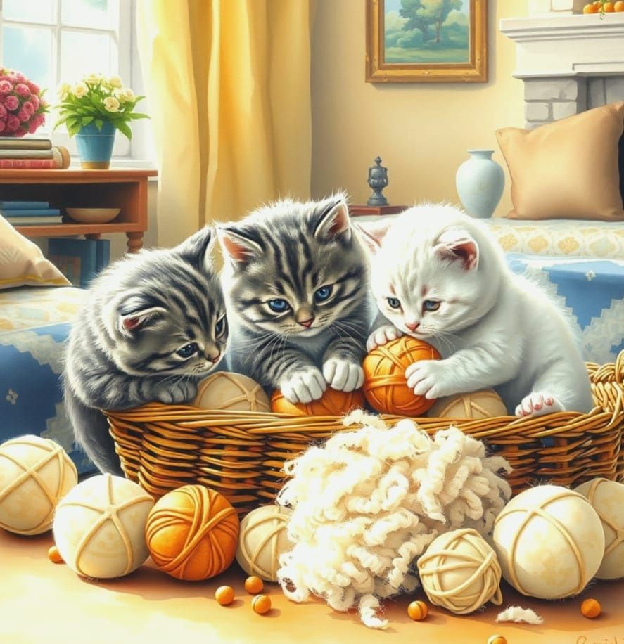 Kittens at Play in a Cozy Living Room